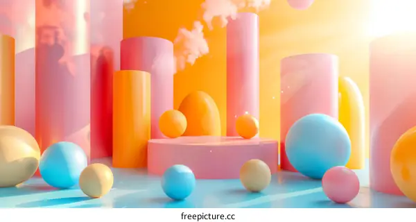 pastel color 3d rendering background with podium and geometric shapes