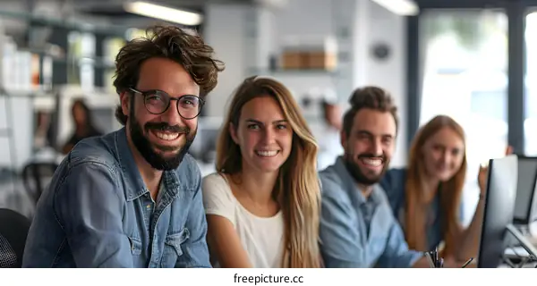 portrait of a group of young professionals in a casual office setting