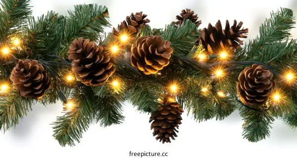 Christmas Garland with Pine Cones and Lights