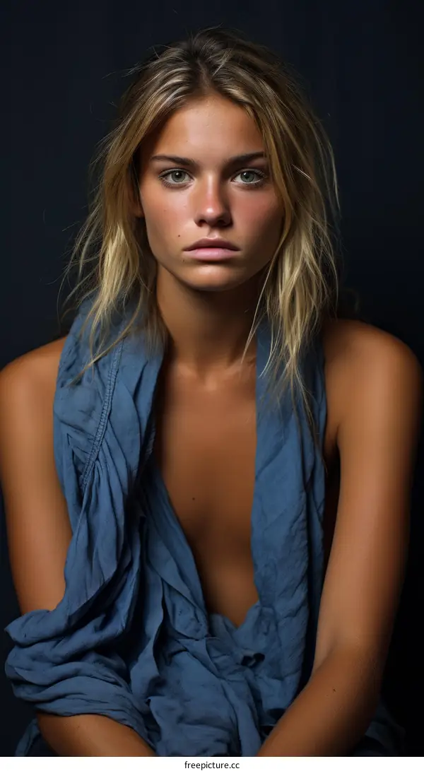 Portrait of a young blonde woman with green eyes