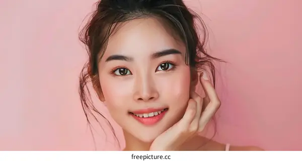 Beautiful Woman Portrait with Soft Pink Background