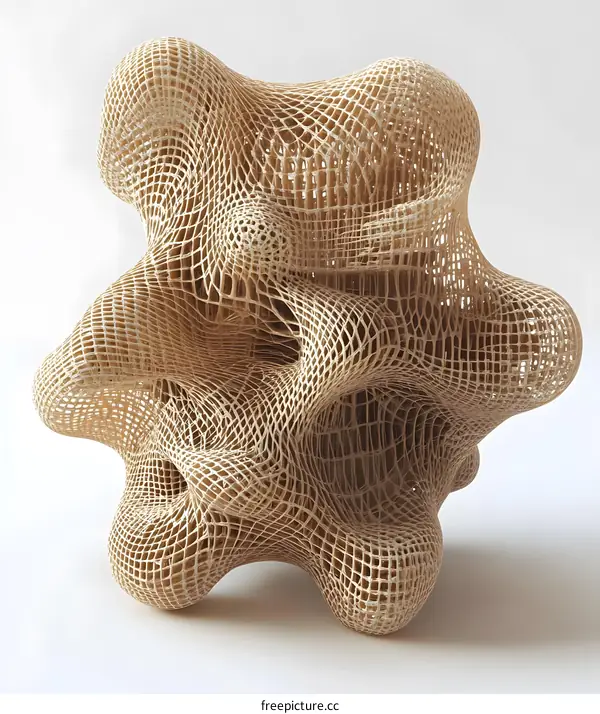 Abstract Wooden Sculpture With Intertwined Geometric Shapes