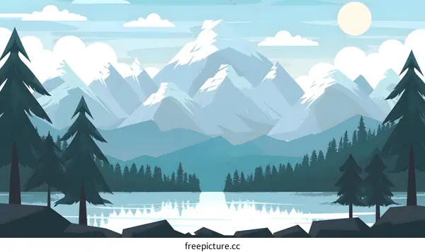 Mountain Lake Landscape Illustration