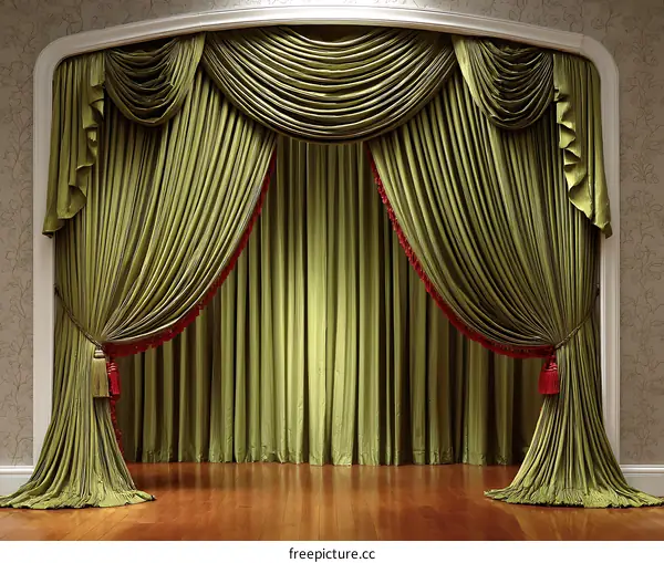Elegant Olive Green Drapes with Decorative Trim