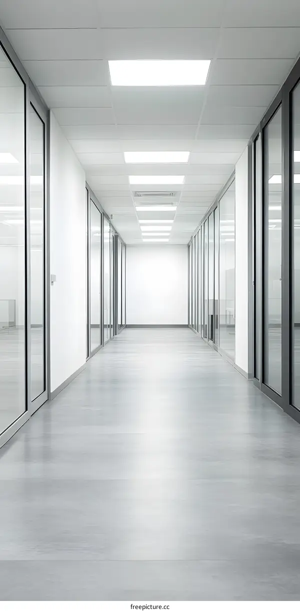 Modern Office Interior With Grey Walls And Glass Doors