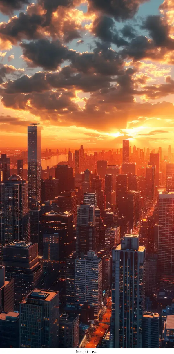 Sunset Cityscape with Skyscrapers