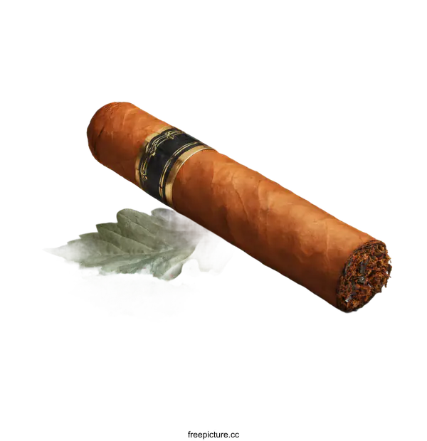 [Transparent Background PNG]Premium Cigar with Tobacco Powder and Leaf
