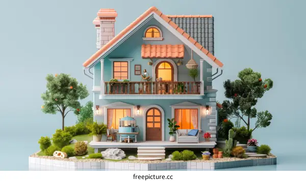 Small House with a Cute Design in the Cartoon Style