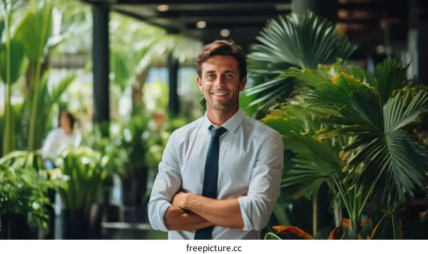 Confident Businessman in Modern Office Environment