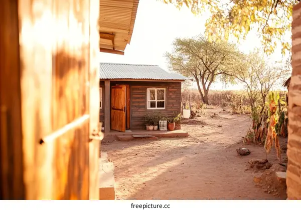 African Village Scene at Sunrise