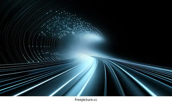 Abstract Futuristic Tunnel of Light and Data Streams