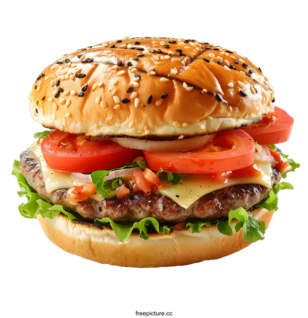 [Transparent Background PNG]yummy hamburger with tomato and cheese