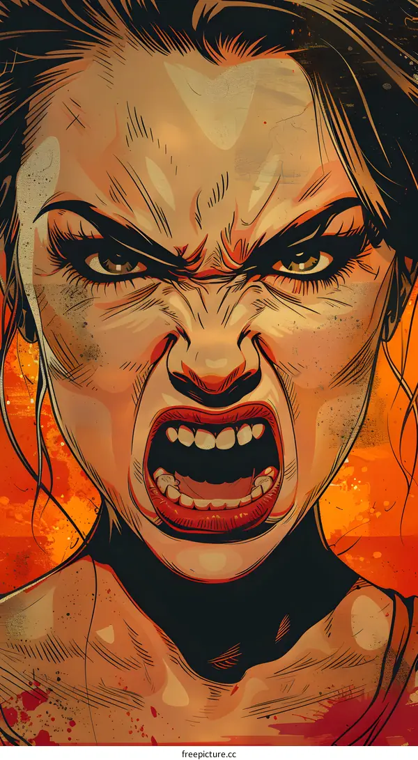 Woman with Angry Expression in Graphic Style