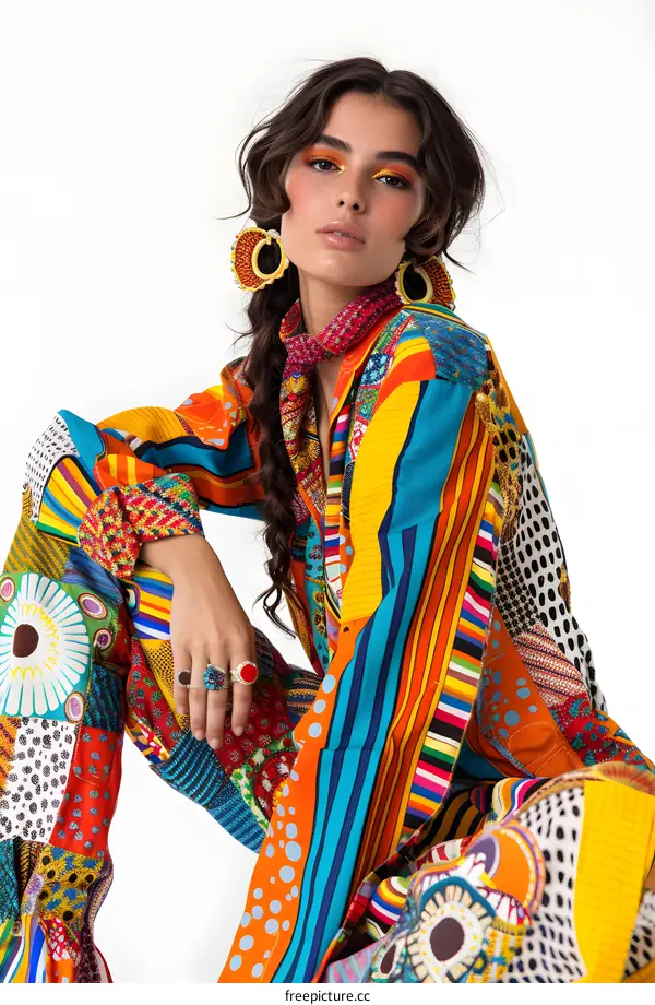 Fashion model with bright colorful clothes and accessories