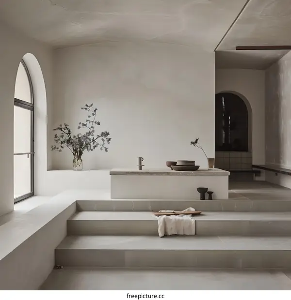 Minimalist Interior Design with White Walls and Stone Floor