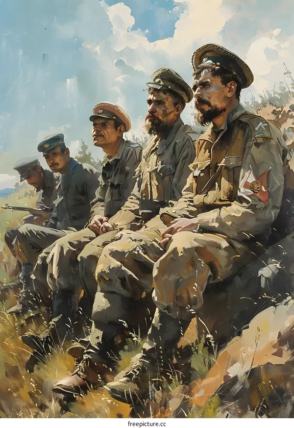 Five Soldiers Resting in a Field