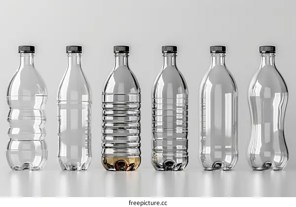 Transparent plastic bottles of different shapes and sizes