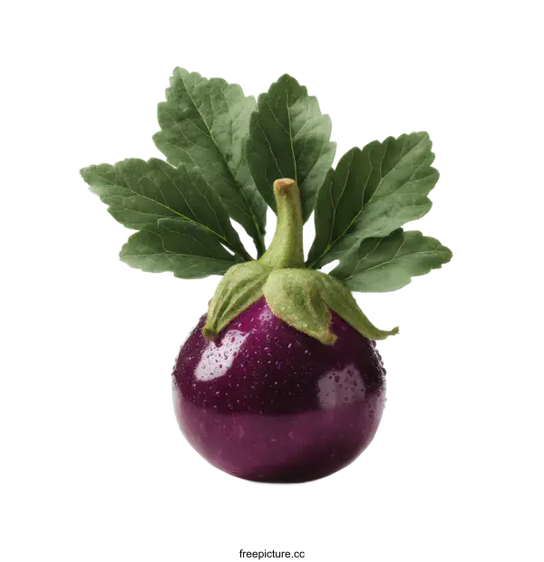 [Transparent Background PNG]Purple Eggplant with Leaves Close-up
