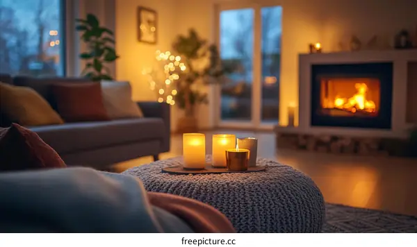 Cozy Evening by the Fireplace with Candles