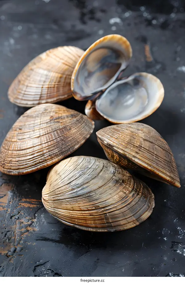 Fresh clams on a black background