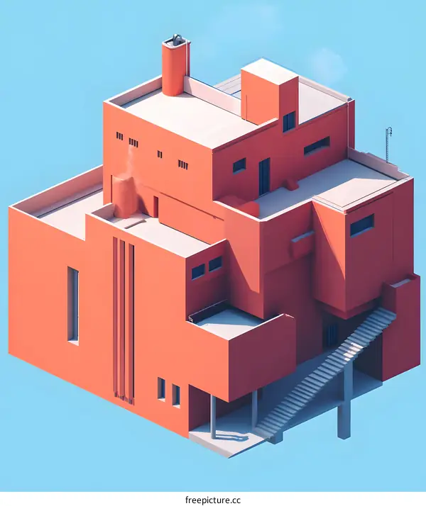 Minimalist 3D Illustration of Modern House with Orange Facade