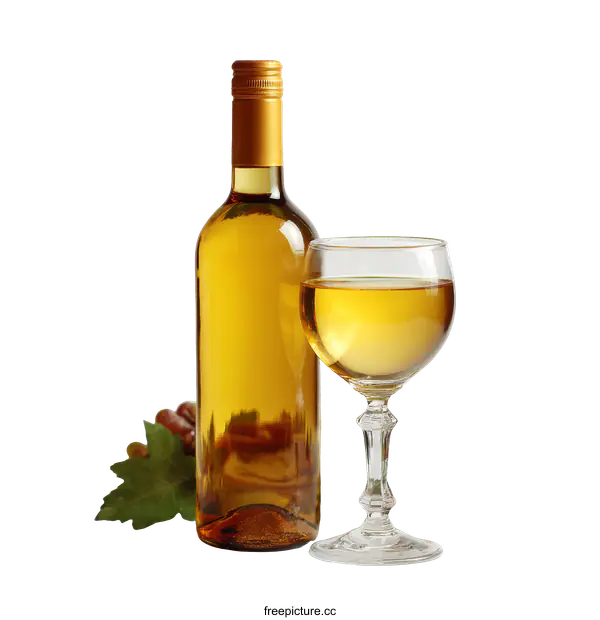 [Transparent Background PNG]White Wine Bottle and Glass Still Life