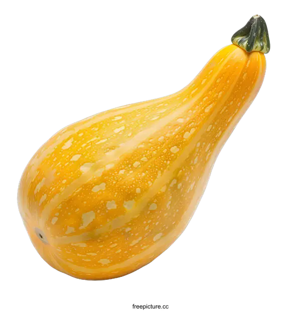 [Transparent Background PNG]Single Yellow Squash With Green Stem On White Background