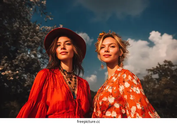 Two Caucasian Women in Vibrant Summer Fashion