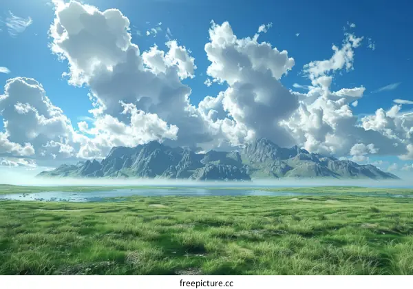 Majestic Mountain Landscape with Lake and Clouds