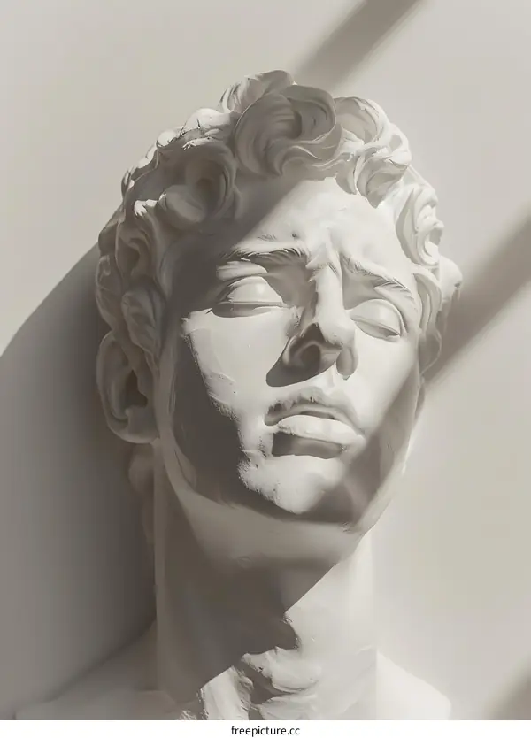plaster head sculpture lit by sunlight