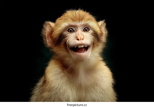 Close-up Portrait of a Playful Baby Macaque Monkey