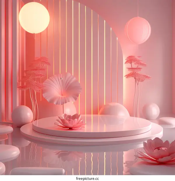 Pink Aesthetic Minimalist Scene with Floral Elements