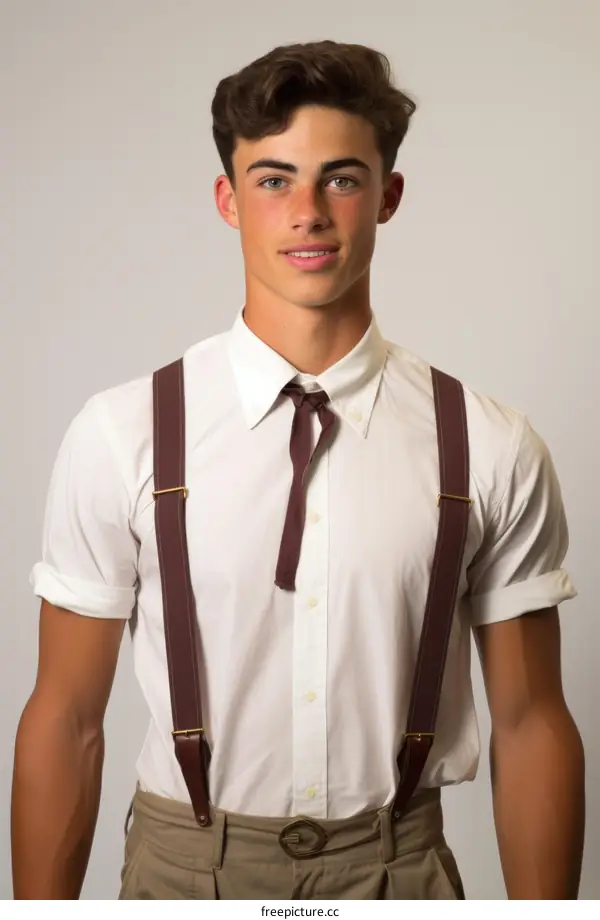 Young man with suspenders and bow tie