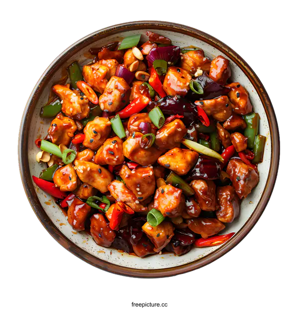 [Transparent Background PNG]Spicy Chicken Stir Fry in Bowl