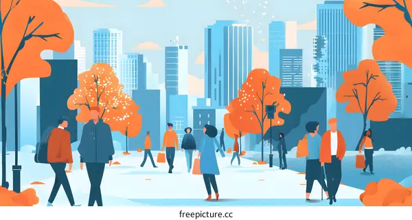 People Walking in a City Park Illustration