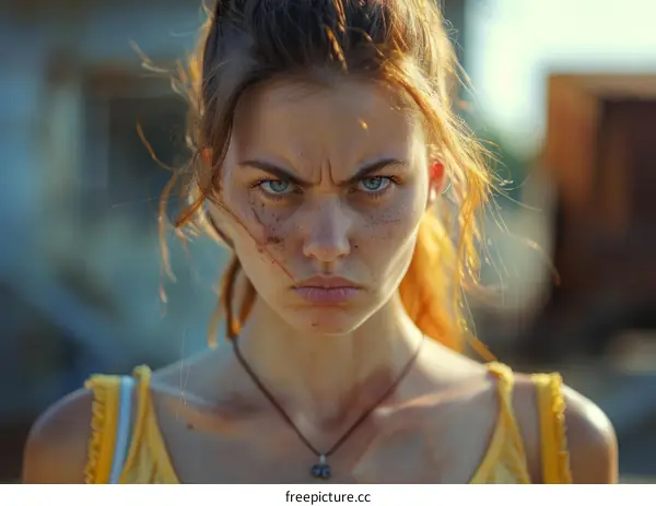 Close-up Portrait of a Woman with Angry Expression