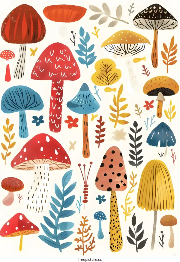 Colorful Mushroom Illustration Pattern Design