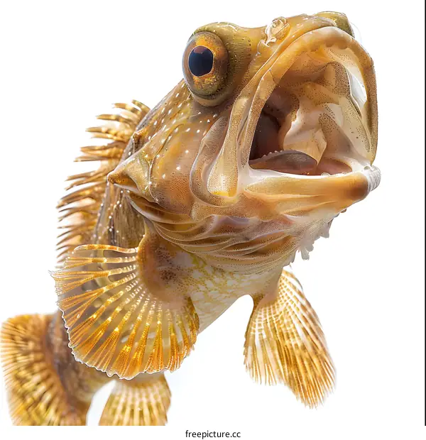 A close up of a fish with its mouth open