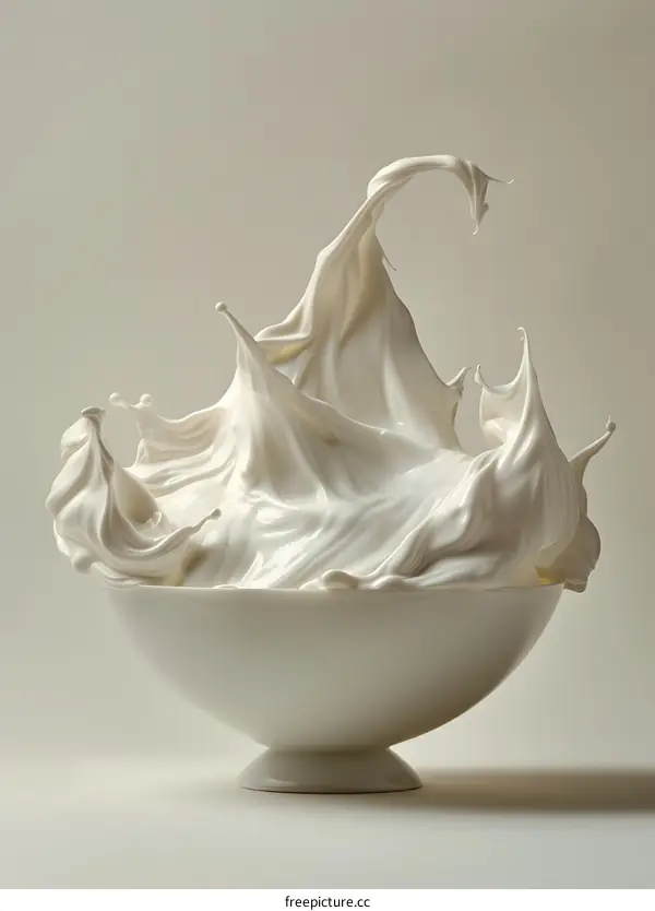 White meringue cream in a white bowl