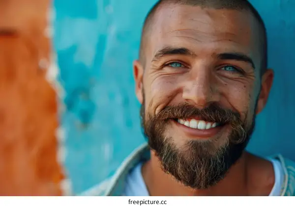 Close Up Portrait of a Smiling Man with a Beard