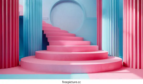 Abstract Pink and Blue Spiral Staircase