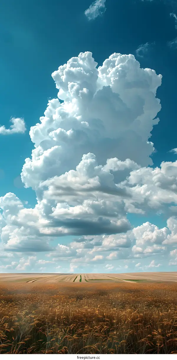 White clouds over a golden wheat field