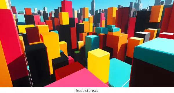Abstract Colorful Cityscape with Geometric Buildings