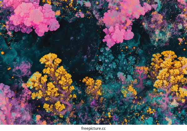 Abstract Painting in Vibrant Blues, Greens, Yellows, and Pinks