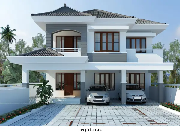 Modern White and Gray Villa with Courtyard Garden