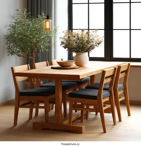 Wooden Dining Table with Chairs by the Window