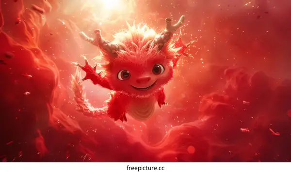 Red Dragon Soaring in the Sky