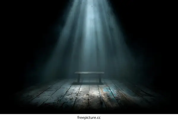 Mysterious Empty Room with Wooden Bench and Spotlight