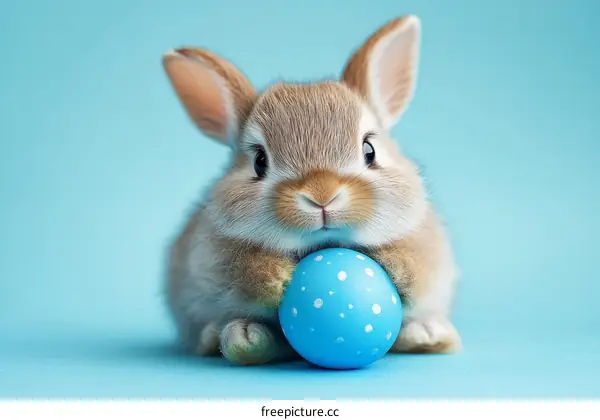 Adorable Baby Easter Bunny with Blue Egg