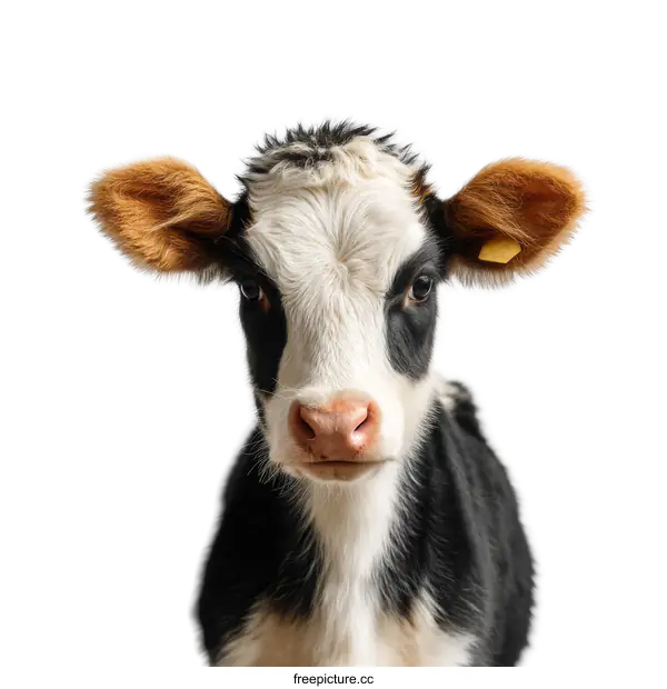 [Transparent Background PNG]Close-up Portrait of a Black and White Calf